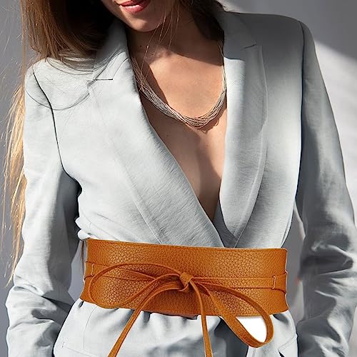 Women Faux Leather Waist Belt, Gold Belts for Women Dresses, Fashion Wrap Around Obi Belt4