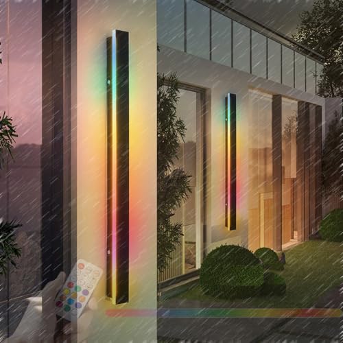 Lampe murale RGB 100CM avec télécommande IP65 noire pour un éclairage extérieur chic