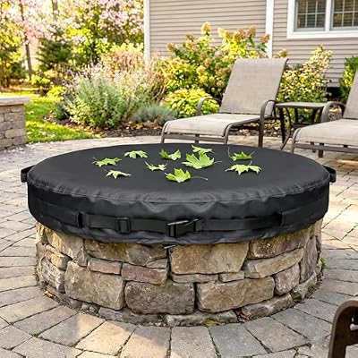 Round Fire Pit Cover for 46–51 Inch In-Ground Fire Pits, Heavy Duty 600D Oxford Waterproof & Weatherproof Outdoor Firepit Cover, Fits Built-in Stone Fire Pits All-Season Protection
