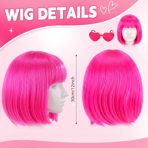 Image of Chunyin 2 Pieces Party Wigs and Sunglasses Set, Rose Pink