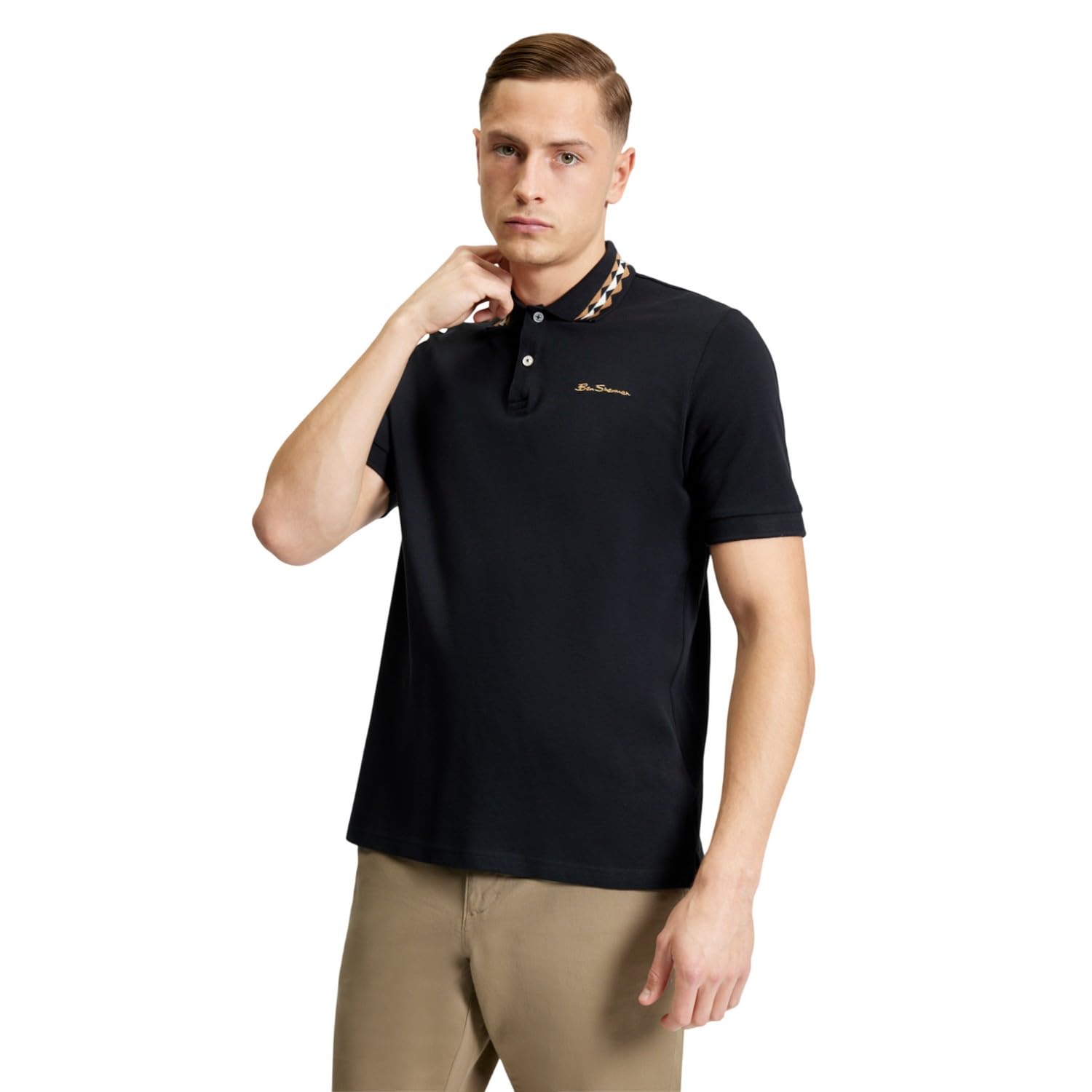 Ben Sherman Men's Black Collar Interest Short Sleeve Polo Shirt - Xl