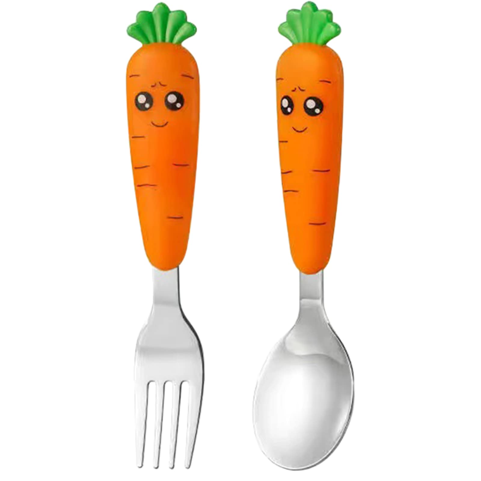 Baby Fork and Spoon Set,2PCS Cutlery Set for Children,Silicone Stainless Steel Baby Short Handle Training Tableware Ergonomically Designed to Promote Self-Feeding in The Right Way(Carrot)