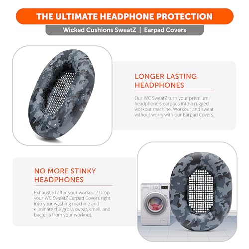 WC SweatZ XM5 - Patented Earpad Sweat Covers for Sony WH1000XM5 by Wicked Cushions, Black Camo - Image 3