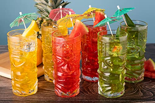 Lemonsoda Clear Tiki Glasses, Set Of 6-450 Ml - Perfect For Exotic Cocktails, Lemonade, Ice Tea, Mixed Drinks- Exotic Zombie, Rum, Mai Tai, Pina Colada, Punch, Hurricane, Bar Drinkware #TOP10