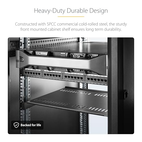 Image of StarTech.com 1U Server Rack Shelf - Universal Vented Rack Mount Cantilever Tray for 19 inch Network Equipment Rack & Cabinet - Heavy Duty Steel - Weight Capacity 44lb /20kg - 16 inch Deep Shelf (CABSHELF116V)