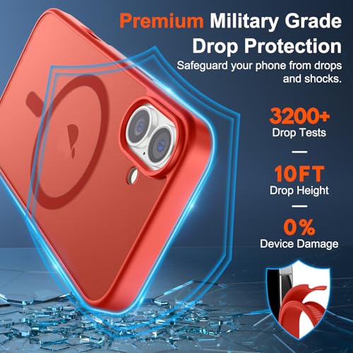 Image of SUPFINE Magnetic for iPhone 17 Case (Compatible with MagSafe)(Military Grade Drop Protection) Translucent Matte Shockproof with Anti-Fingerprint Phone Cover 2025,Red