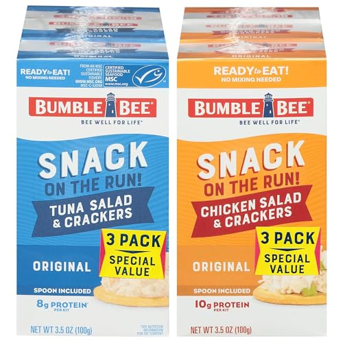 Image of Bumble Bee Snack on the Run Classic Favorites Bundle (6 Total Kits) - Original Tuna Salad and Classic Chicken Salad with Crackers - Ready to Eat Protein Snacks