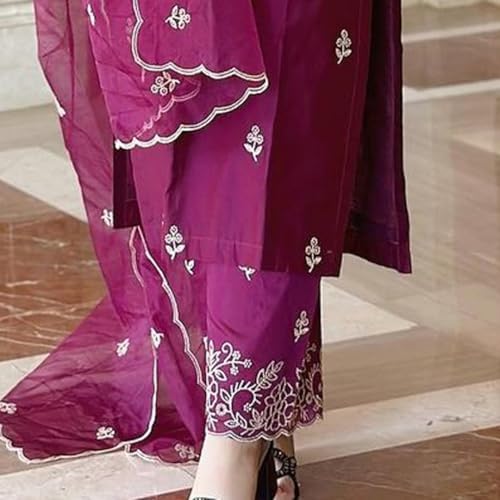 Image of Royal Export Women's Kurta Set | Viscose Silk Floral Embroidered Straight Kurta Pant Dupatta Set Kurta Sets for Women | Ladies Kurta Set (RX60-P)