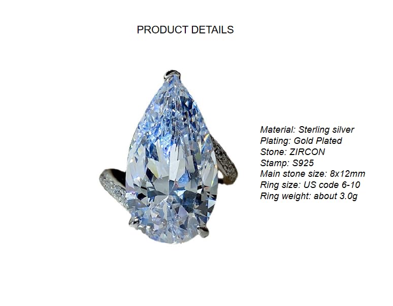 Pear Cut Crystal Ring, Large Blue Stone, Sterling Silver Band with Accent Diamonds2