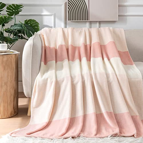 Homelike Moment Fleece Throw Blanket For Couch Pink 50X60, Soft Cozy Pink White Striped Flannel Blankets For Sofa Bed Warm Lightweight (Pink, 50X60 Inches) #TOP2