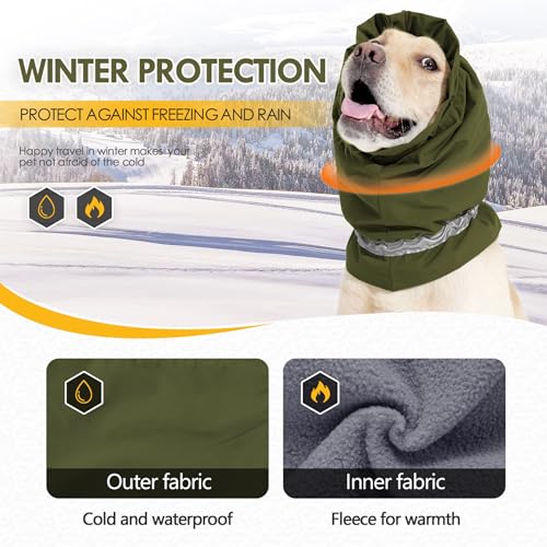 Image of Dog Ear Cover Adjustable Ear Protection Winter Warm Outdoor Rainproof Travel Coldproof Dog Neck Wrap Green S