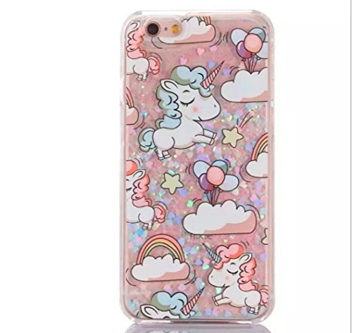 iPhone 7 Plus Quicksand Liquid Case, Surpriseyou 3D Creative Bling Shine Glitter Sparkle Liquid Cute Flowing Floating Moving Sand Case for iPhone 7 Plus (Rainbow Horses)