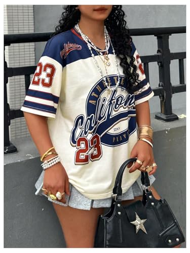 Women's Plus Size Graphic Color Block Jersey Shirts V Neck Short Sleeve Sports T Shirt Streetwear3