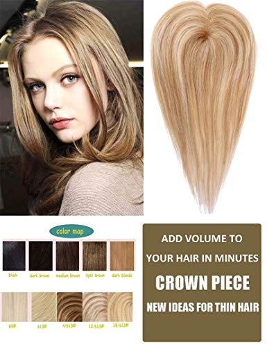 LXUE Top Hair Pieces Silk Base Topper Human Hair Clip in Hair Toppers for Women with Thinning Hair, 16
