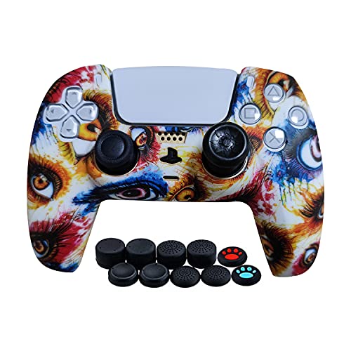 Silicone Case For Snoy Ps5 Controller Skin Cover Anti-Slip Grip Case For Sony Ps5 Playstation 5 Dualsense Controller Dustproof Protective Shell With 10 Pro Thumb Grips (Graffiti-Eye) #TOP21