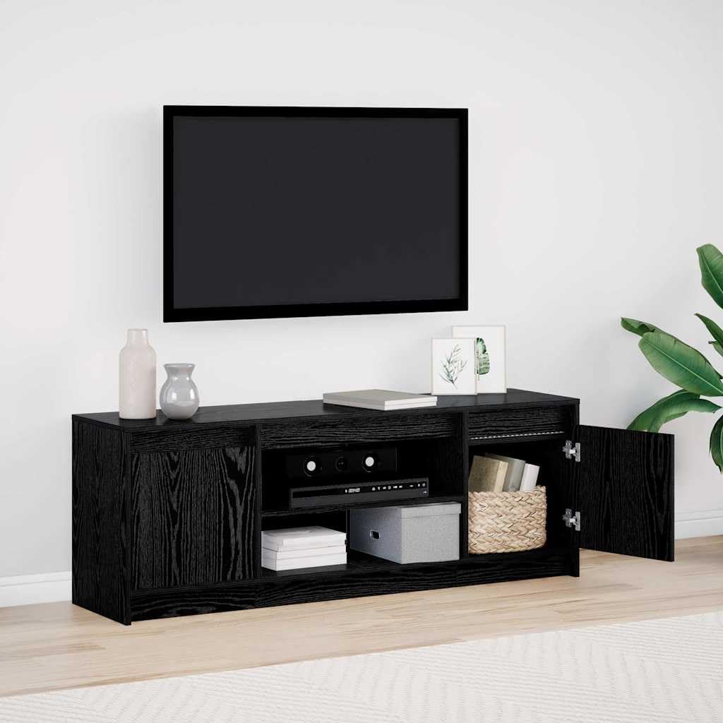 Mobile TV nero in legno 139,5 x 34 x 50 cm con vano portaoggetti, ante, scaffali, montaggio a parete per soggiorno, moderno mobile basso e ripiano multimediale