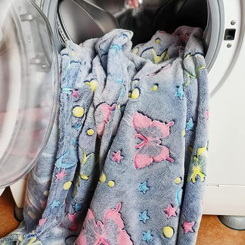 Image of Happy Hues Glow in The Dark Blanket Kids-Teens Boys & Girls Travel Lightweight Throw Blankets Soft & Fluffy (Butterfly)