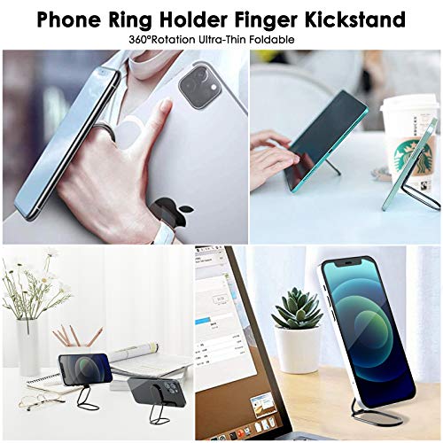 Phone Ring Holder Finger Kickstand, 360° Rotation Metal Phone Grip for Magnetic Car Mount Foldable Cell Phone Stand Compatible with All Smartphones