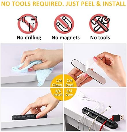 DELA DISCOUNT 51axB5lnRtL._AC_ Cable Clips, 3 Packs Cord Management Organizer, Silicone Adhesive Hooks, Wire Cord Holder for Power Cords and Charging Accessory Cables, Mouse Cable, PC, Office and Home (7, 5 and 3 Slots)  