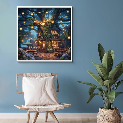 Puzzle Treehouse Cafe para Adultos 1000 Piezas, Rompecabezas de Bosque Fantasía Noche, Escena Mágica de Cafetería en Árbol miniatura 6