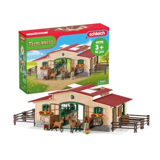 Schleich Horse Barn and Stable Playset - Award-Winning Riding Center 96 Piece Set, 2 Pony Toys, Rider Figurine, and Farm Accessories, for Girls and Boys 3 Years Old and Above