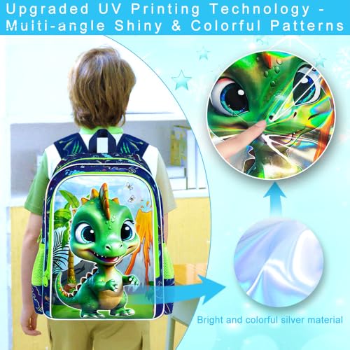 Image of HPJGD 3PCS Dinosaur Backpack for Boys, Water Resistant Kids Bookbag Set with Lunch Box, Cool School Bag for Preschool Toddler - Volcano Dinosaur