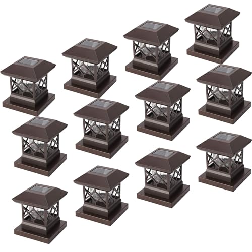 TWINSLUXES Luz solar LED para postes de cubierta, luces solares LED para postes de cubierta, luz solar para postes de postes de 3.5 x 3.5/4 x 4/5 x 5, poste de madera o vinilo, luz cálida (marrón)