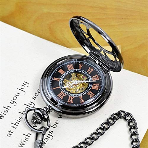 Lancardo Relógio de bolso com mostrador de esqueleto com corrente transparente (Preto)