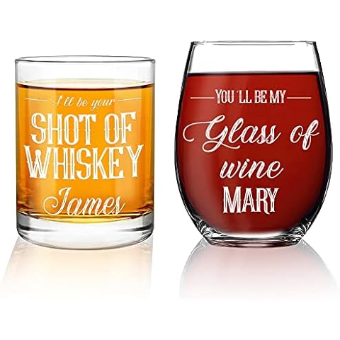Couples Gifts - Personalized Wine & Whiskey Glasses - Mr & Mrs - His & Hers Anniversary Gift for Couple - Cool Couple Gifts for Boyfriend, Girlfriend, Husband, Wife or Fiancee - New Home Essentials Cover