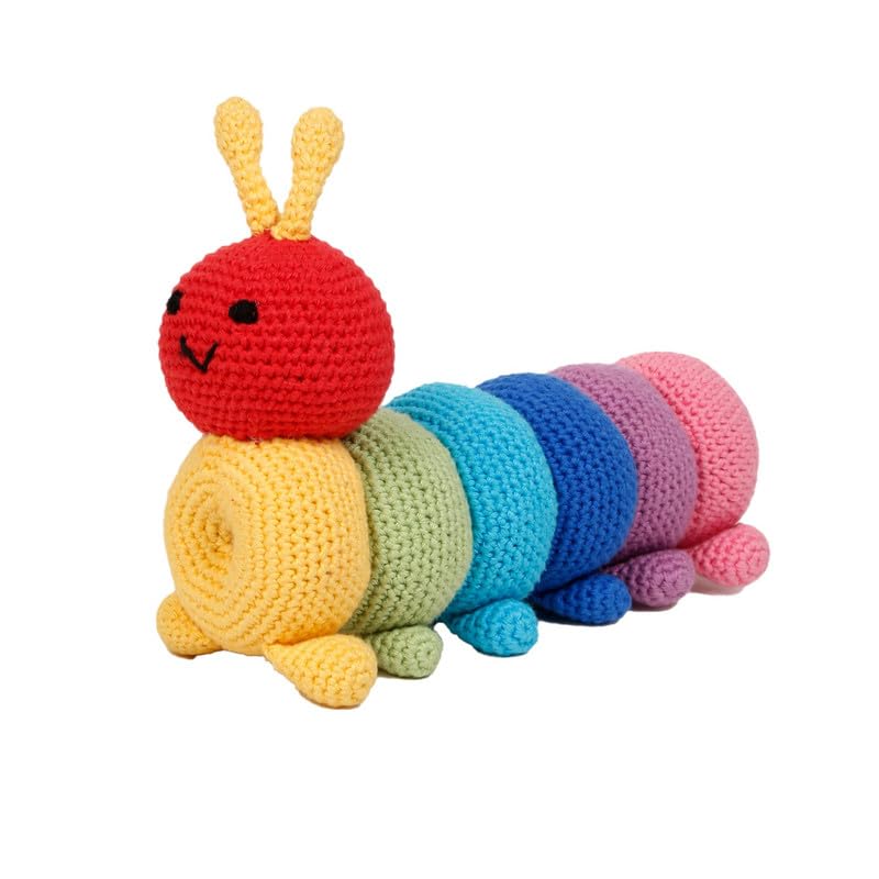 Image of LITTLE GINNIE Rainbow Caterpillar Crochet Toys for Babies - Handmade & Knitted Doll for Girls & Boys | Ideal for Birthday & Return Gift for 6+ Months