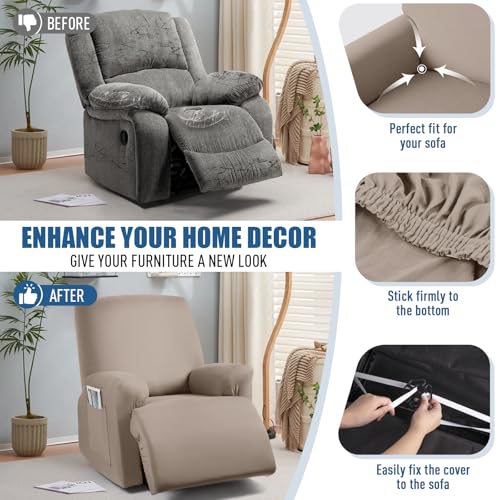 Image of TAOCOCO Recliner Chair Covers 4-Pieces for Oversized Recliner, Stretch Recliner Slipcover for Large Recliners Washable Polyester Soft Fabric Furniture Protector (Oversized Recliner, Khaki)