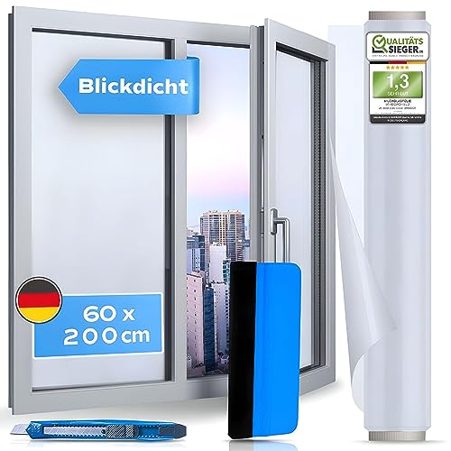 WindowShield - Milchglasfolie selbstklebend Fenster - statisch haftend - Anti-UV Sichtschutzfolie für Bad, Büro, Wohnzimmer - Fensterfolie Blickdicht von aussen - 60 x 200cm