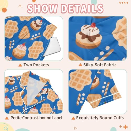 Waffles Ice Cream Summer Pajamas Set Soft Satin Pjs Sets 2 Piece Short Sleeve Sleepwear Casual Clothes3
