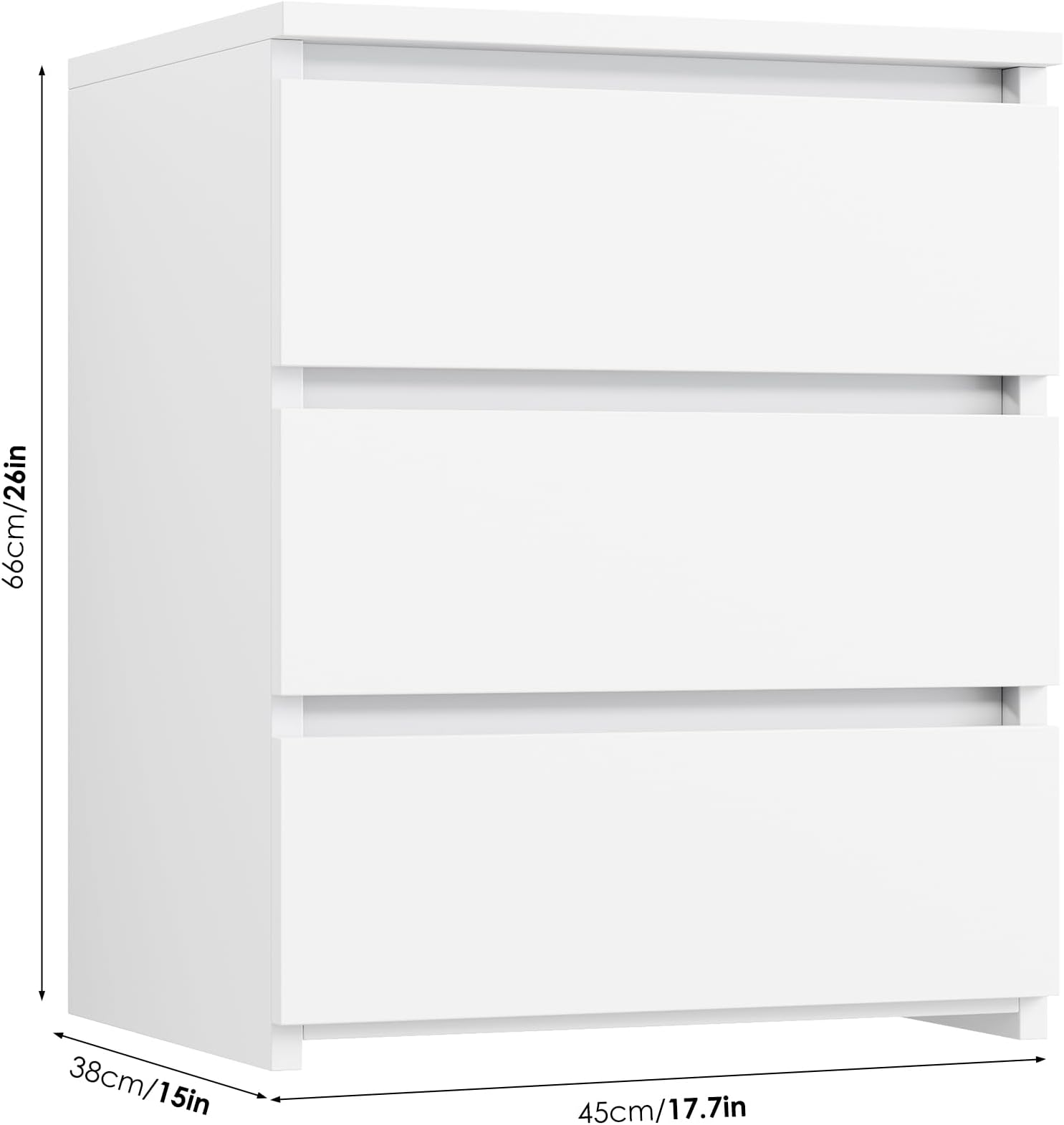 FOTOSOK Nightstands Set of 2 White Nightstand with 3 Drawers, White Bedside Table Night Stand for Bedroom with Cut-Out Handle, Sofa Side Table 3 Drawer Nightstand for Bedroom, 17.7W*15D*21.7H