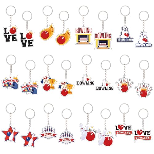 24 Pack Bowling Keychains Party Favors Kids Adults Acrylic Bowling Ball Pin Key Rings Sports Theme Birthday Goodie Bag Fillers Bowling Gifts Bowlers Team Prizes Backpack Charms Luggage Accessories