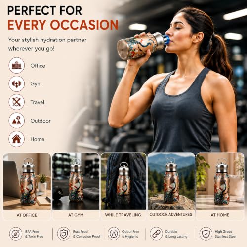 Image of Premium Floral Printed Stainless Steel Water Bottle | Double Wall Vacuum Insulated Thermal Flask