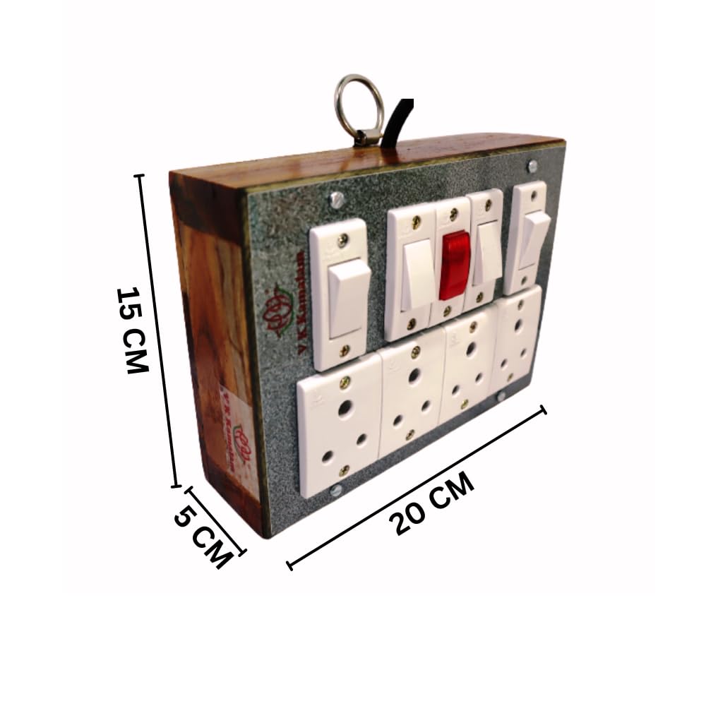 V K Kamalam - Heavy Duty 6 AMP Power Wooden Extension Cord/Boards 4 Indian Standard Sockets and 4 Individual Switch with 3 Core Full Copper ISI (20 Meter Wire)