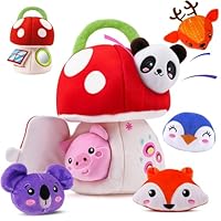 Shayson Baby Toys 0-6 Months, Soft Mushroom House with 6 Animals(Rattle, Crinkle Paper, Mirror), Busy Montessori Sensory Toys for Babies, Early Learning Gifts for 1 2 Year Old Boys Girls