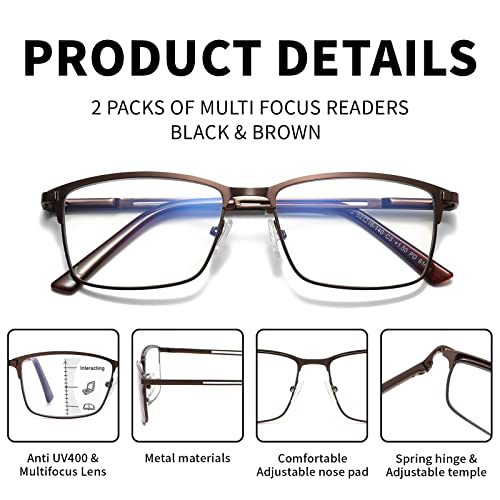 Image of LKEYE Progressive Multifocus Reading Glasses Men No Line Multifocal Transition Blue Light Readers Metal Wide Frame Eyeglasses