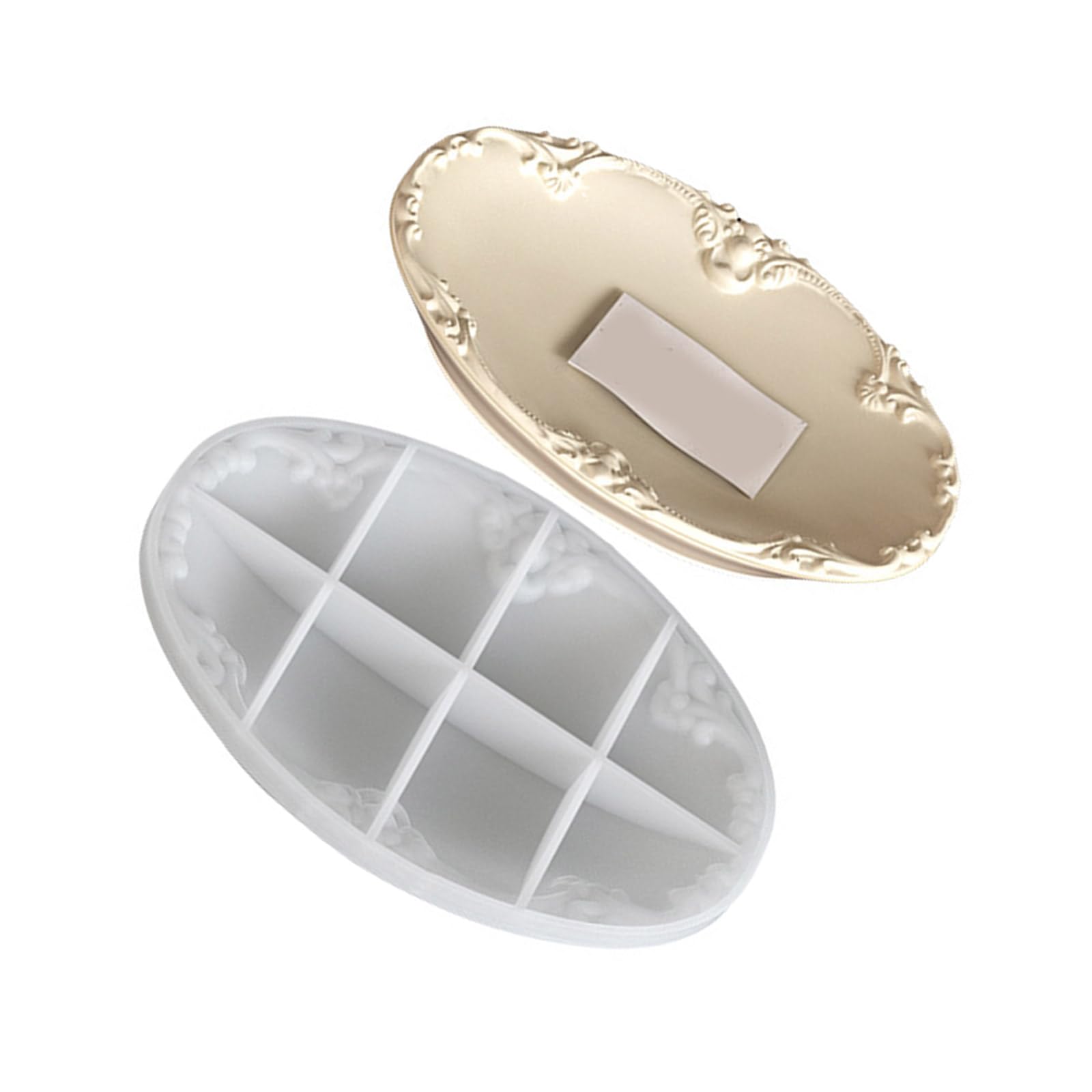 Micfeny As Pictures Shown Vintage Embossed Oval/Round/Square Silicone Tray Mold For Resin Cement Jewelry Organiser Making Mould