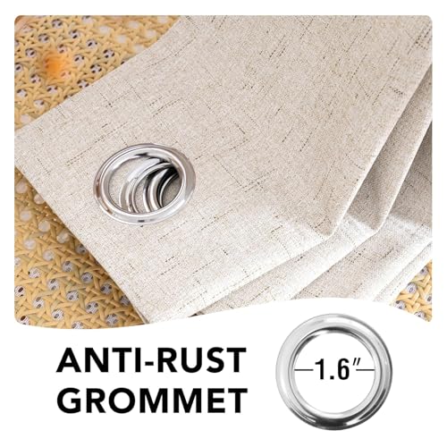 Image of H.VERSAILTEX Linen Curtains 100% Blackout Curtains for Bedroom 102 inch Long Full Light Blocking Nature Linen Blended Window Curtains for Living Room Nickel Grommet (2 Panels, Natural)