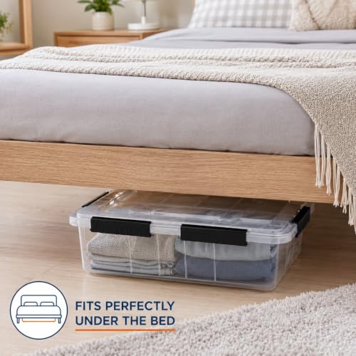 Image of Stackable Storage Box with Lids, 32L, Pack of 2 | Waterproof, Clear, Heavy Duty, Bulk Storage