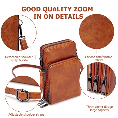 Image of myfriday women Small Crossbody Sling Bag Hand Clutch Shoulder Bags Cell Phone Holder Card Pocket Wallet Purse for Girls | 6 card slots, multi-pocket zipper layout and soft synthetic leather keep phone, lipstick, coins and keys ready outdoors