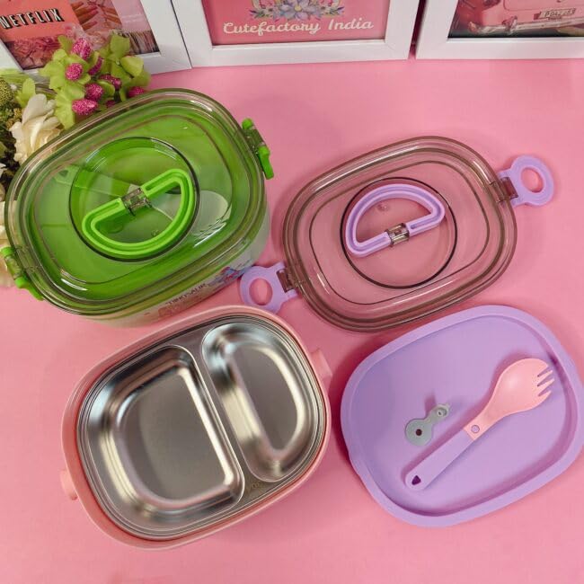 Image of Vibgyor Vibes Thermal Stainless Steel Unicorn Cartoon Print Insulated Stainless Steel Lunch Box with a Fork for Boys /Girls School (700 Ml) Random Color