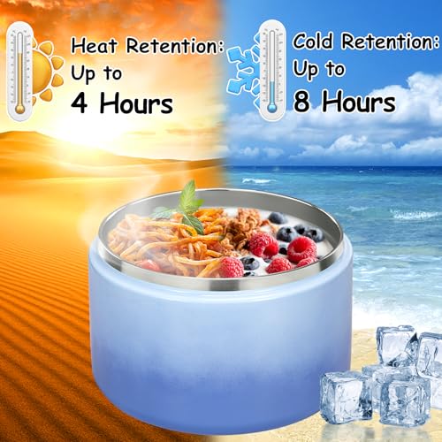 Image of Pawtong 12oz Insulated Vacuum Food Jar with Buckle Lid Wide Mouth Soup Thermo for Hot Food Kids Leakproof Stainless Steel Lunch Container (Gradient Blue, 12OZ)