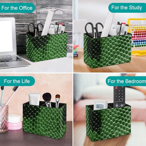 Porte-stylo en cuir organiseur de bureau vert à double compartiment - 5