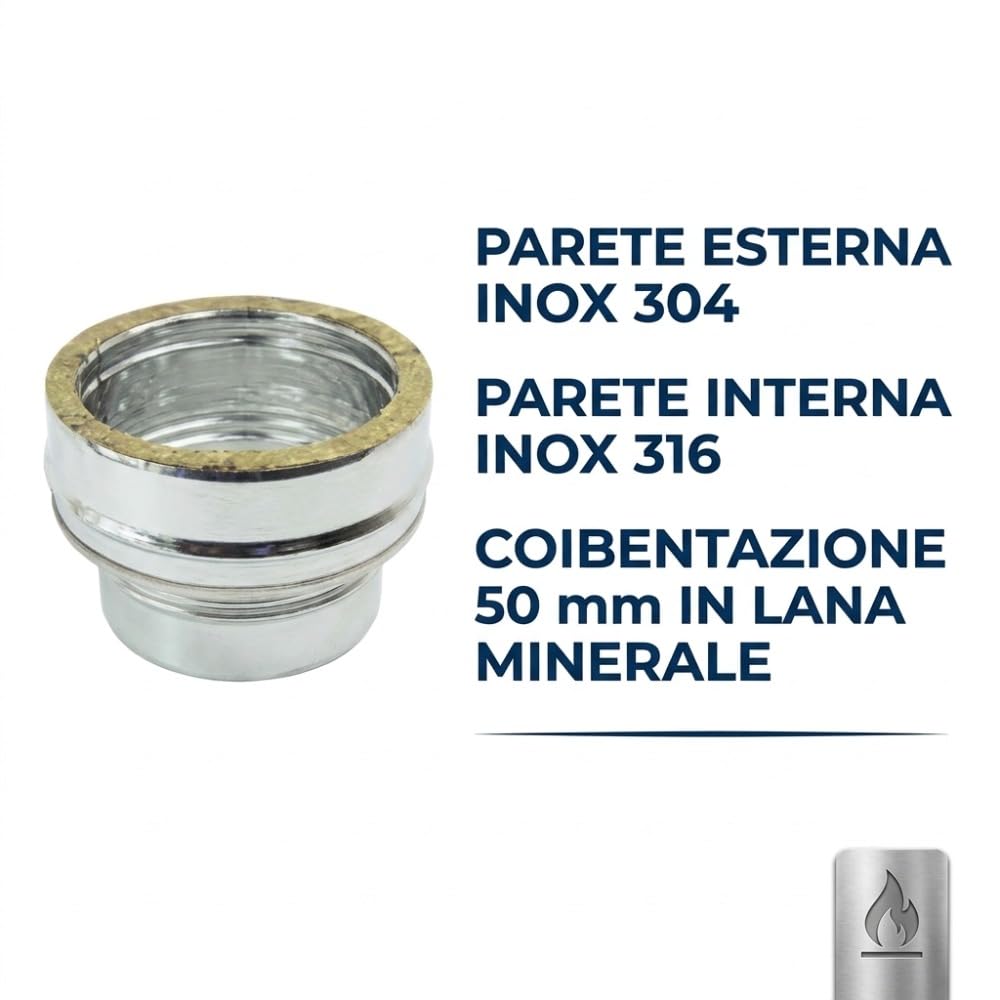 Maka Raccordo Mono-Doppia Parete Canna Fumaria Doppia Parete 50 Inox Ø 200 mm