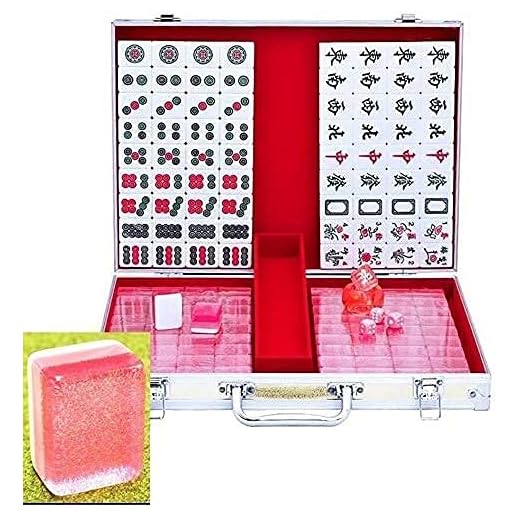 IOUYRRN Nyaste kinesiska mahjong mah jong spel set kakel spel brädspel kinesiska traditionella mahjong spel underhållning bästa present till mahjong älskare hem gnugga mahjong (färg: rosa, storlek: 40