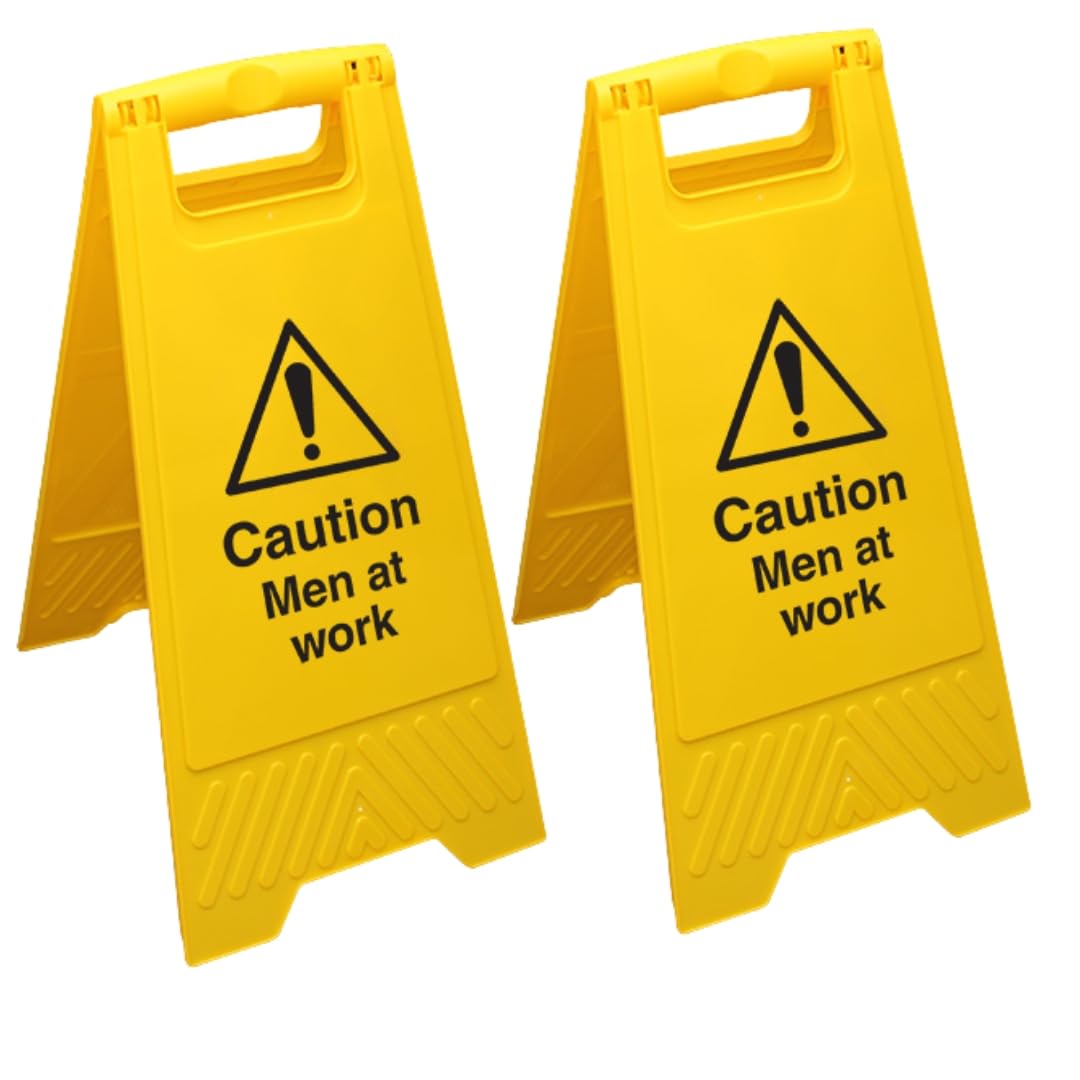 V Safety Caution Men At Work - Yellow Floor Sign Pack of 2