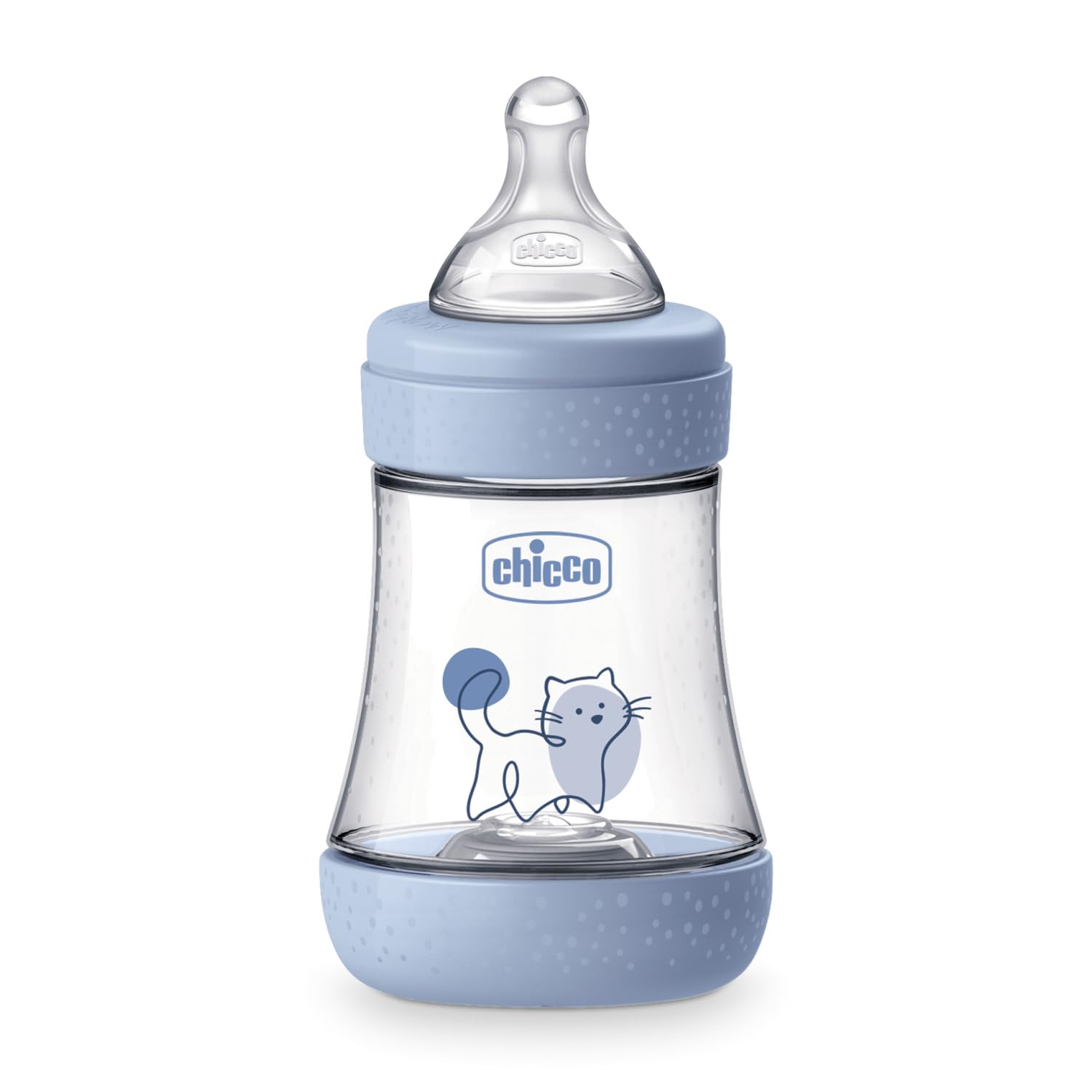 Chicco Perfect 5 Biberon Anticolica 150 ml, Flusso Lento 0 Mesi + con Tettarella in Morbido Silicone, Biofunzionale con Intui-flow System, Blu